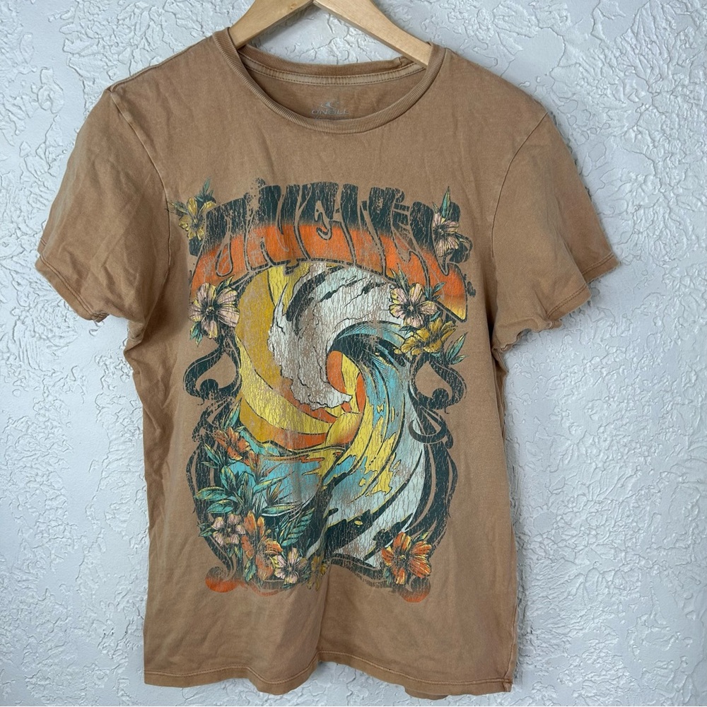 O’NEILL Floral Surfer Graphic Crew Neck Tee Shirt Size XS